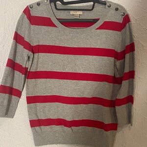 LOFT Gray Sweater with Red Stripes. Versatile Fashion Feminine